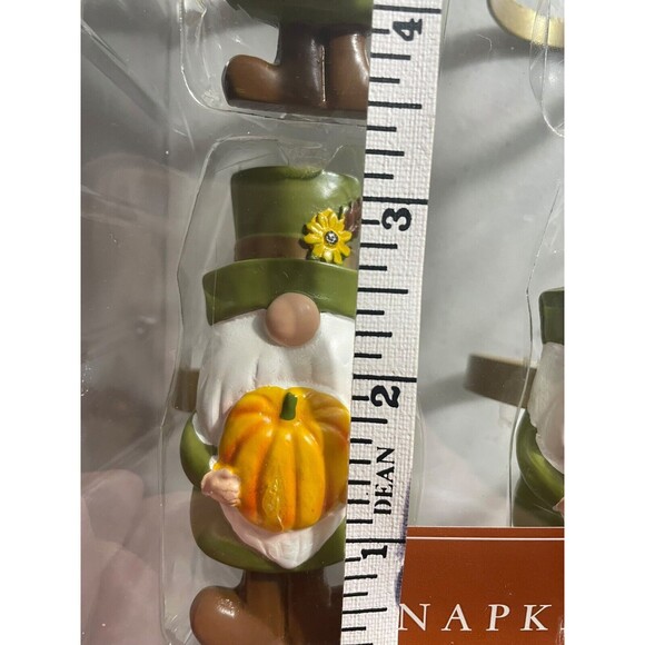 Thanksgiving Pilgrim Gnome Pumpkin Harvest Set Of 4 Fall Whimsy Napkin Rings - Picture 6 of 6